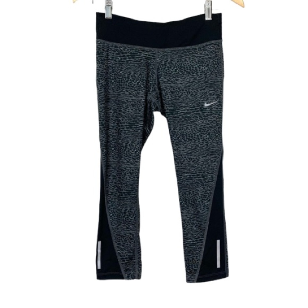 Nike Dri-Fit Black Gray Leopard Running Reflective Athletic Leggings Size Small